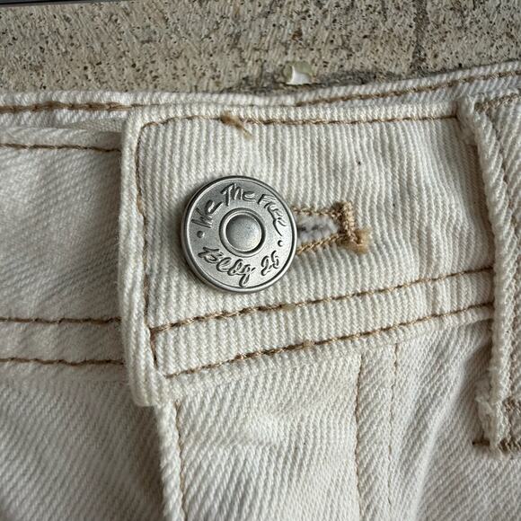 Free People Denim Skirt Size 27 We the Free Cream Cotton Midi Pencil Raw Hem - Picture 3 of 7